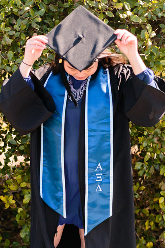 Navy with Light Blue Trim Graduation Stole - Xi Boutique Navy with Light Blue Trim Graduation Stole - Xi Boutique