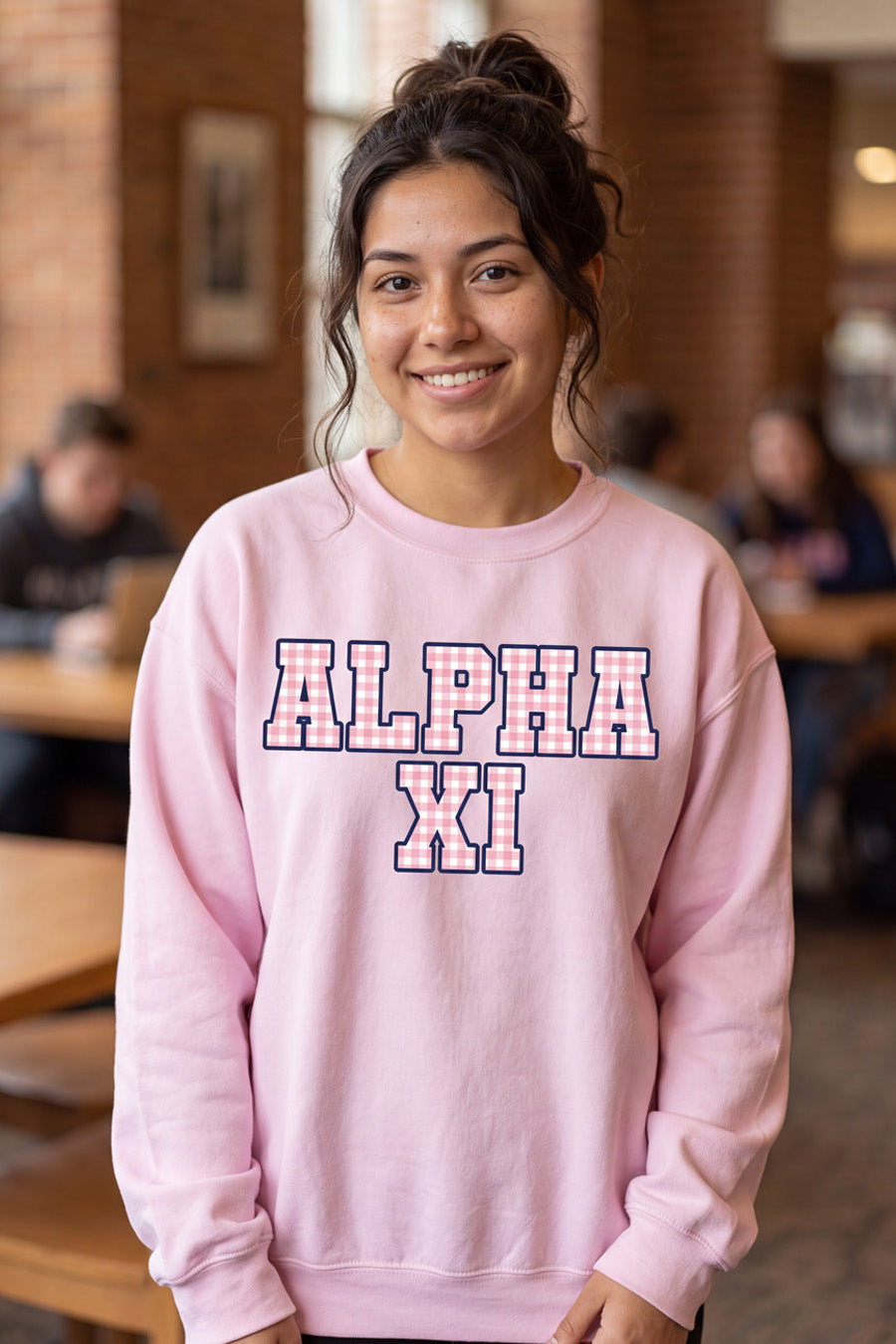 Pink Gingham Crewneck
